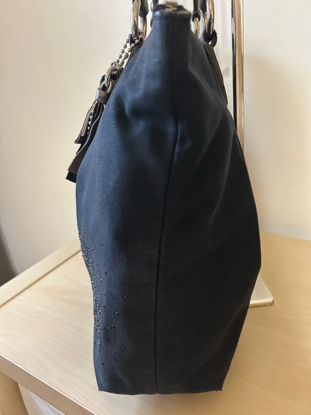 Coach Poppy Black Denim Rhinestone Tote 16319 - Picture 6 of 16